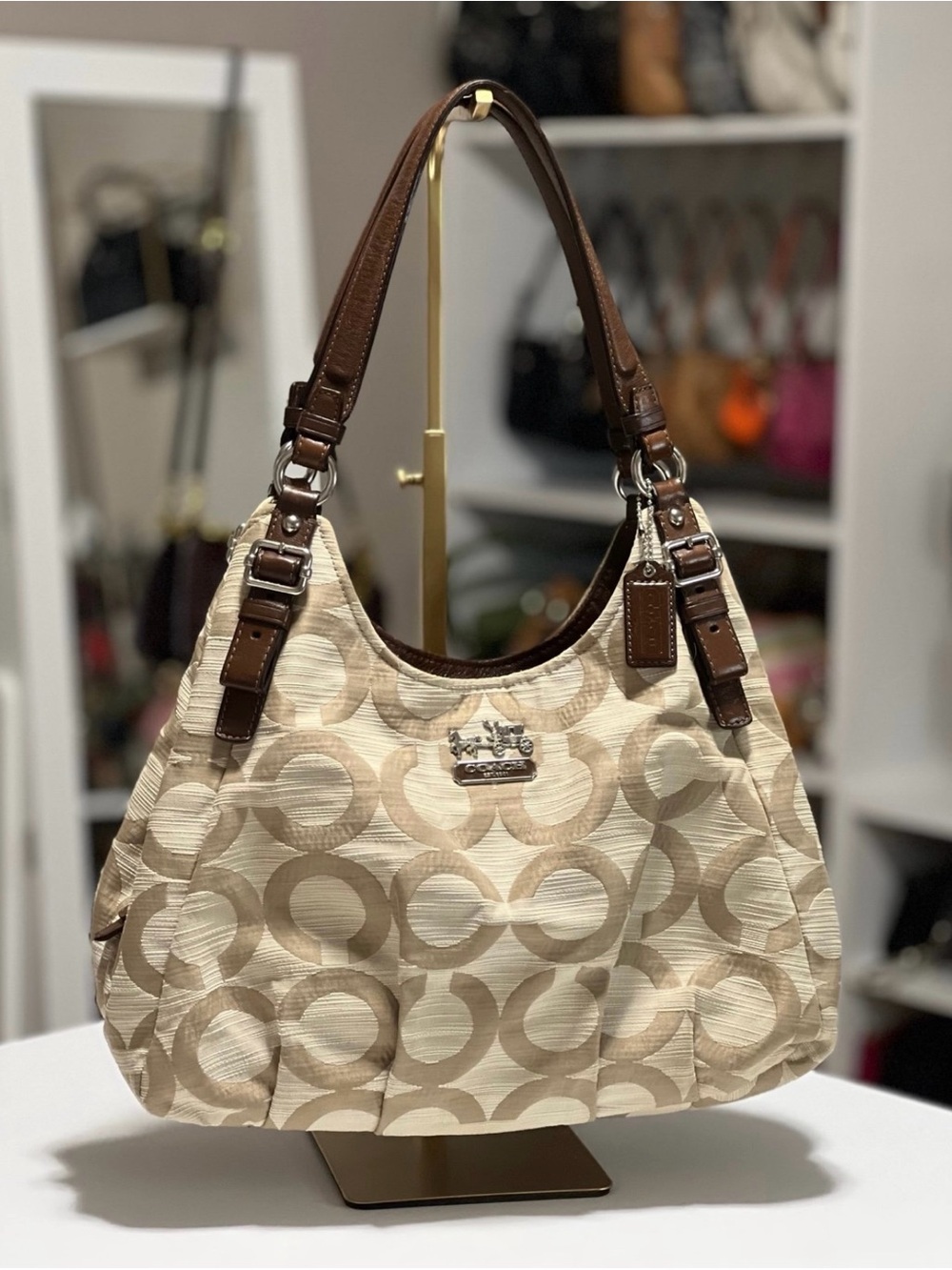 Coach Signature Op Art Sateen Maggie Shoulder Bag
